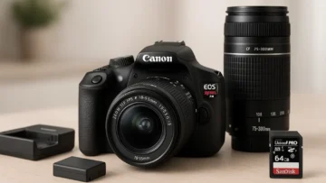 Câmera Canon EOS Rebel T7: Kit Completo com Cartão 64GB