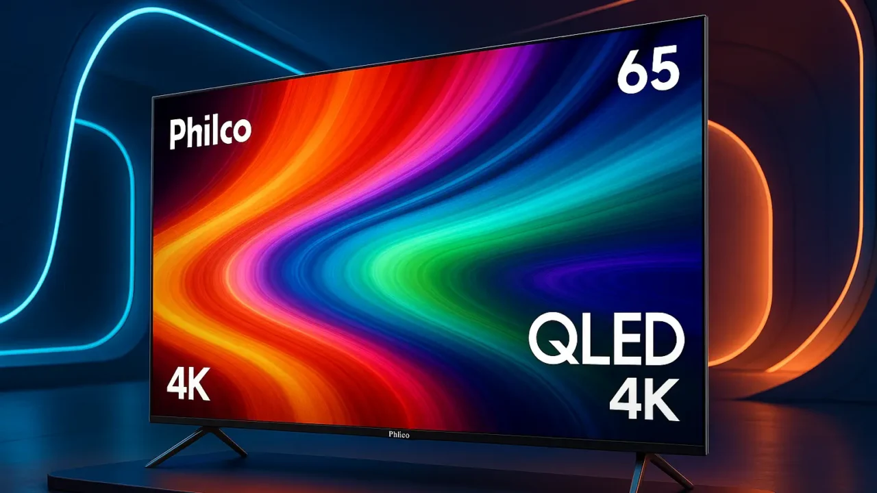 Fast Smart TV QLED 65'' Philco: Imagem 4K com Dolby Atmos