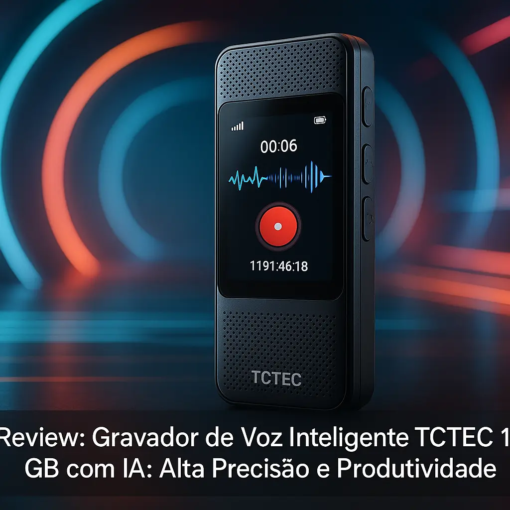 Gravador de Voz Inteligente TCTEC 128 GB com IA: Alta Precisão e Produtividade