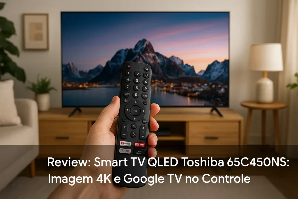 Smart TV QLED Toshiba 65C450NS: Imagem 4K e Google TV no Controle
