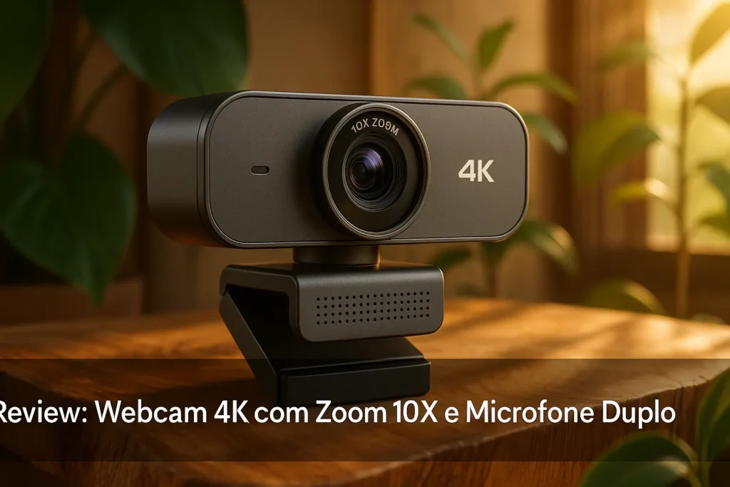 Webcam 4K com Zoom 10X e Microfone Duplo: Imagem Profissional