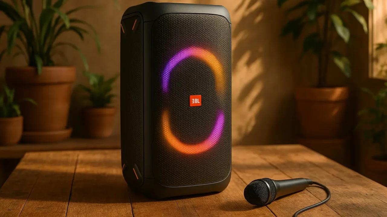 Fotografia noturna: 6 JBL PartyBox com microfone que brilham no escuro