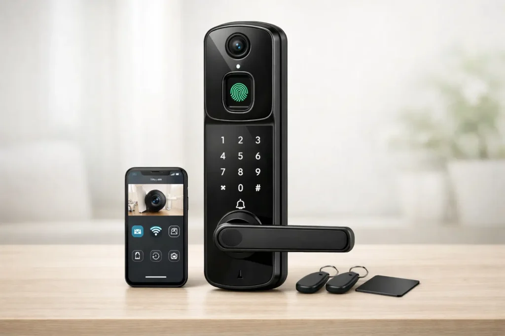 Bateria que dura: 3 Fechaduras Eletrônico Digital Biométrica Com Câmera Wifi, Controle do App Tuya para um dia inteiro